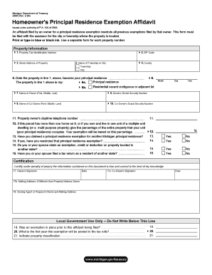 Michigan Homeowner's Principal Residence Exemption Affidavit