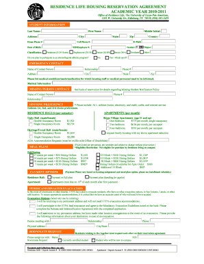 Residence Life Housing Reservation Agreement