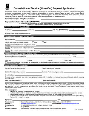 Cancellation of Service Request Application