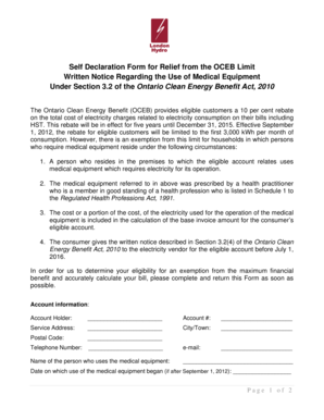 Ontario Clean Energy Benefit Medical Equipment Exemption Form