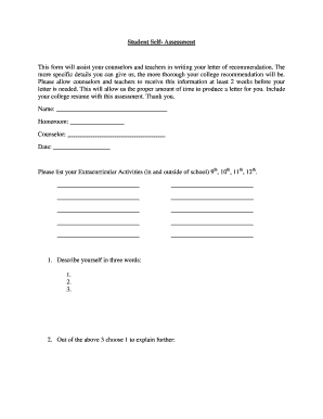 Student Self-Assessment Form