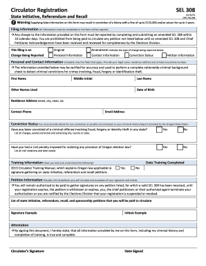 Oregon Circulator Registration Form SEL 308