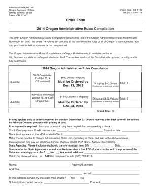Fillable Online 2014 Oregon Administrative Rules Compilation Order Form ...