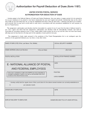 Authorization for Payroll Deduction of Dues (Form 1187)