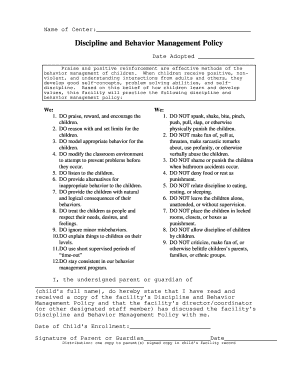 Discipline and Behavior Management Policy