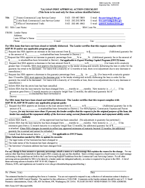 SBA Loan Post Approval Action Checklist