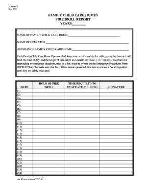 Family Child Care Home Fire Drill Report