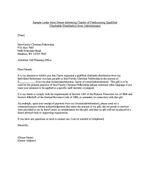 Donor Letter for Qualified Charitable Distribution