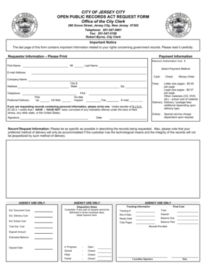 Jersey City Open Public Records Act Request Form