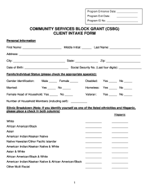 Community Services Block Grant Client Intake Form