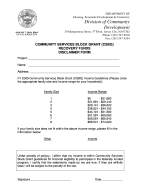 Community Services Block Grant Disclaimer Form