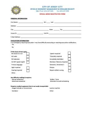 Jersey City Special Needs Registration Form