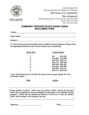 Community Services Block Grant Disclaimer Form