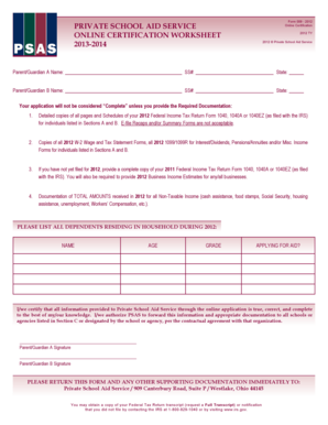 Private School Aid Service Application Form 2012