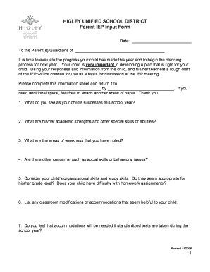 Parent IEP Input Form