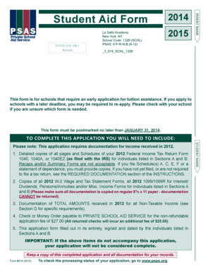 Student Aid Form 2014