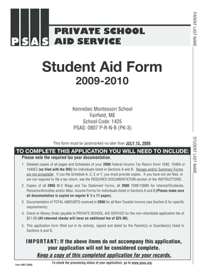 Private School Aid Service Student Aid Form