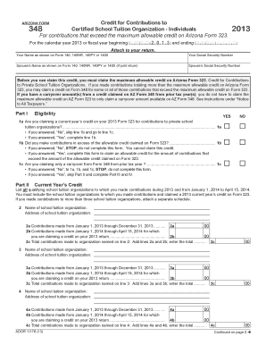 Arizona Form 348 Credit for Contributions to Certified School Tuition Organization