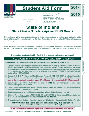 Student Aid Form 2014