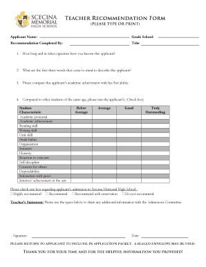 Teacher Recommendation Form