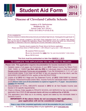 2013-2014 Student Aid Form