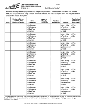 Job Contacts Record for Unemployment Insurance