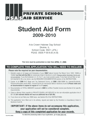 Private School Aid Service Student Aid Form