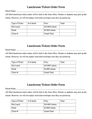 Lunchroom Tickets Order Form
