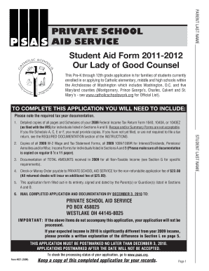 Private School Aid Service Student Aid Form