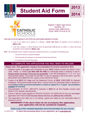 Student Aid Form 2013-2014