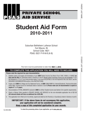 Private School Aid Service Student Aid Form