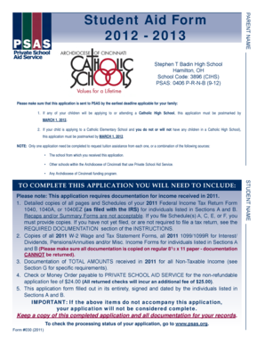 Student Aid Form 2012-2013