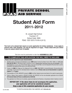Private School Aid Service Student Aid Form