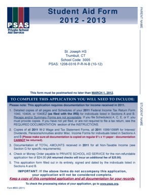 Student Aid Form 2012-2013