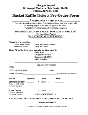 Basket Raffle Tickets Pre-Order Form