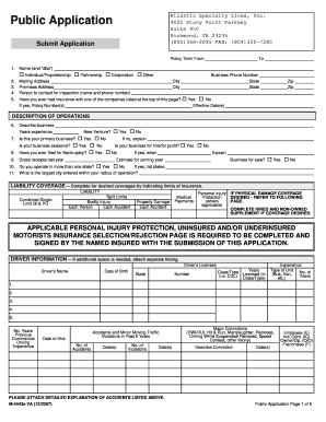 Public Application for Transportation Insurance