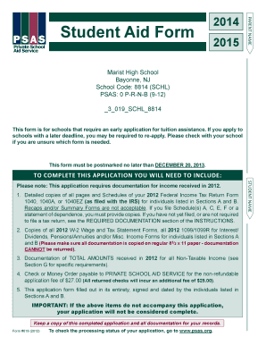 Student Aid Form 2014-2015