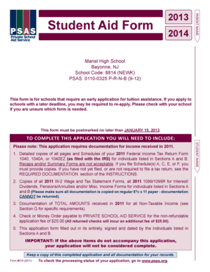 2013-2014 Student Aid Form