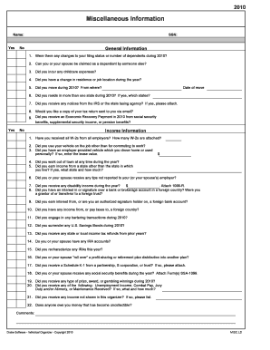 2010 Individual Tax Organizer