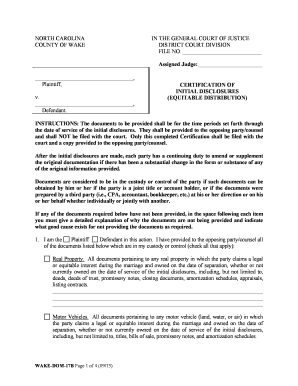 North Carolina Certification of Initial Disclosures