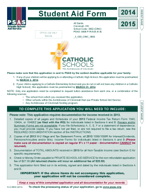 Student Aid Form 2014