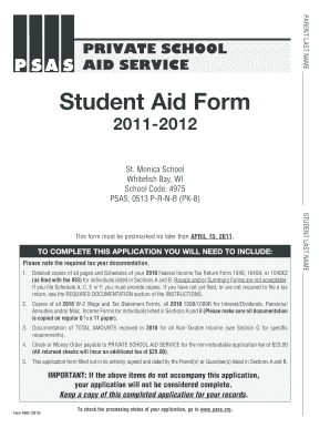 Private School Aid Service Student Aid Form