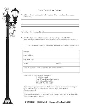 2013 Item Donation Form - Business - Saint Monica School