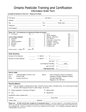 Ontario Pesticide Training Certification Order Form