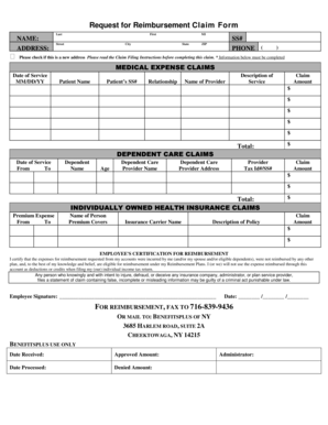 Request for Reimbursement Claim Form