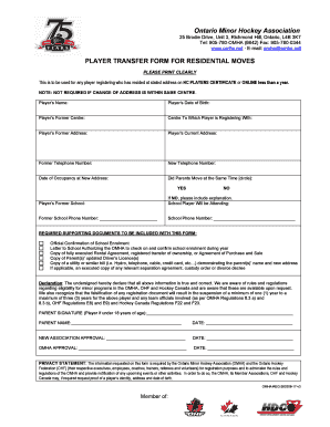 Ontario Minor Hockey Association Player Transfer Form