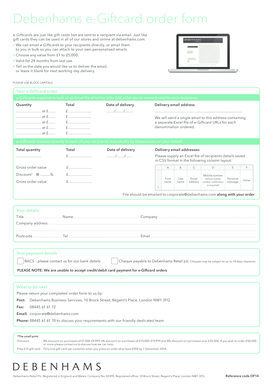 Debenhams e-Giftcard Order Form