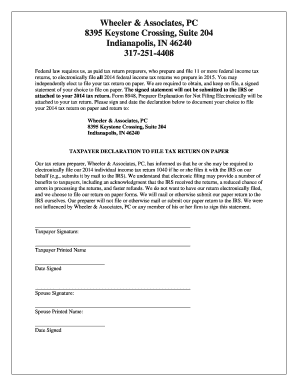 IRS Paper Filing Declaration Form