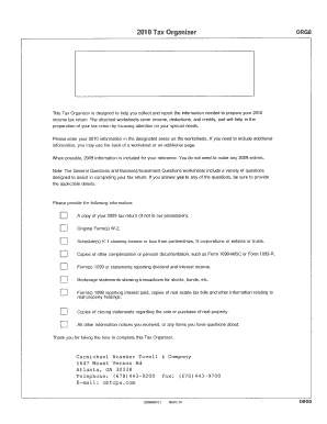 2010 Tax Organizer Form