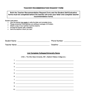 How to write a recommendation letter for a student - Teacher Recommendation Form and Student Self-Evaluation